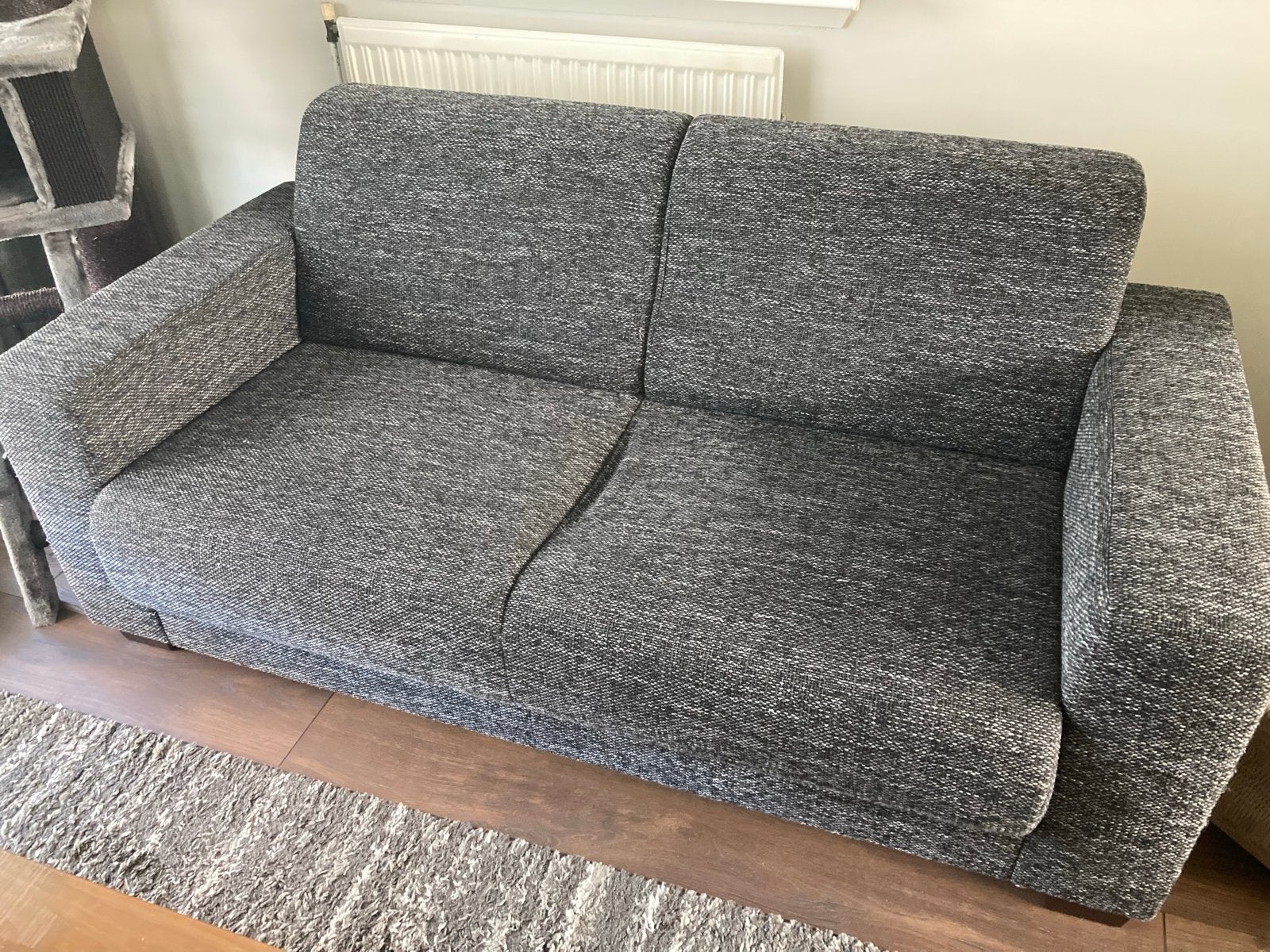 Comfortabele 2-zitsbank met fauteuil - Grijs stof, Huis en Inrichting, Ophalen, Gebruikt, 150 tot 200 cm, Tweepersoons