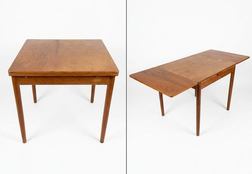 Vintage teak eetkamertafel uitschuifbaar 80x80 cm midcentury, Ophalen
