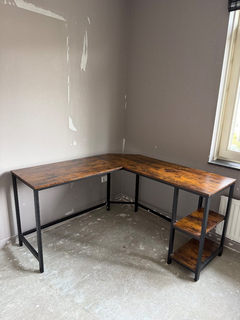 Bureau - Laptop tafel - L-vormig, Huis en Inrichting, Bureaus, Ophalen, Demontabel, Metaal, Bruin