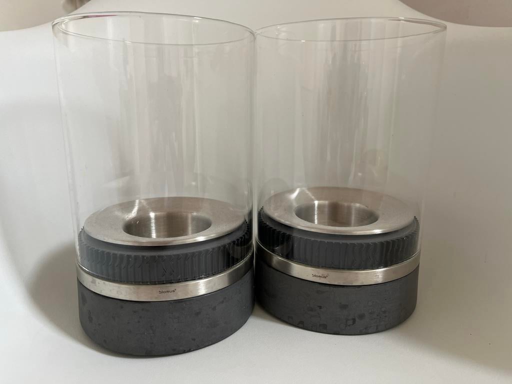 Blomus windlichten voor grote stompkaarsen (set van 2), Huis en Inrichting, Woonaccessoires | Kandelaars en Kaarsen, Ophalen, Gebruikt