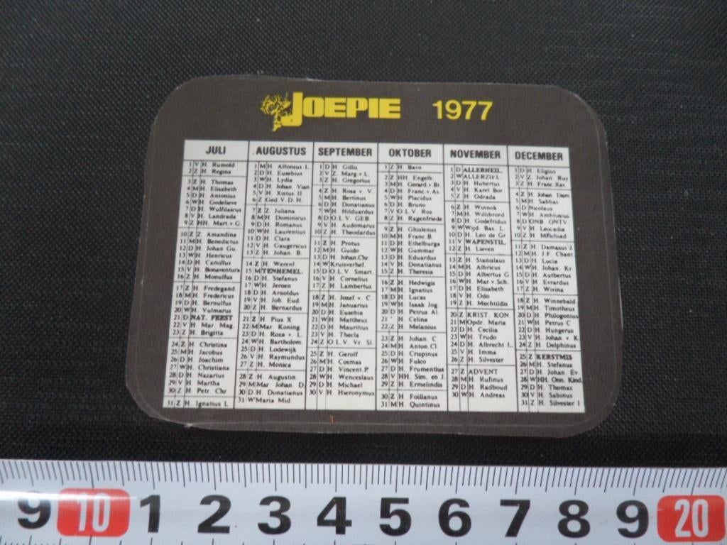sticker Kalender 1977  JOEPIE, Ophalen, Zo goed als nieuw
