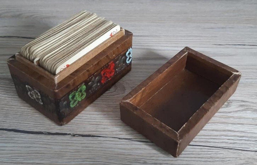 Vintage speelkaarten in houten doosjes, Ophalen of Verzenden