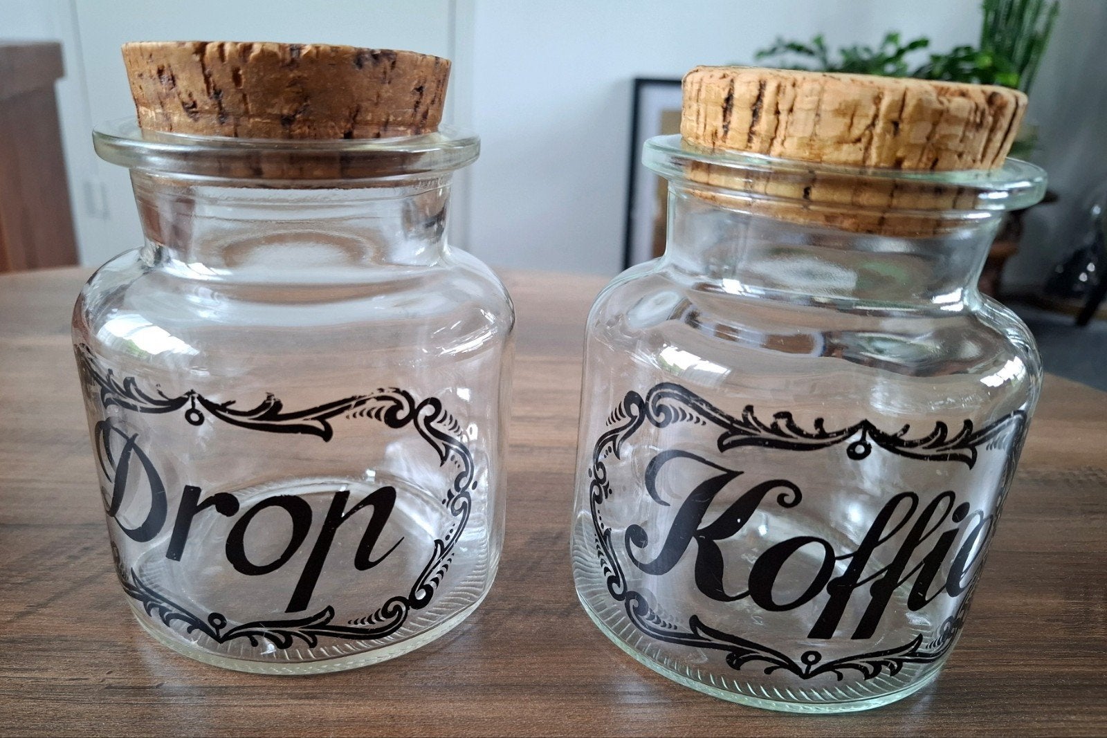 Glazen voorraadpotten met kurk - Koffie en Drop, Glas, Ophalen of Verzenden, Zo goed als nieuw, Voorraadpot