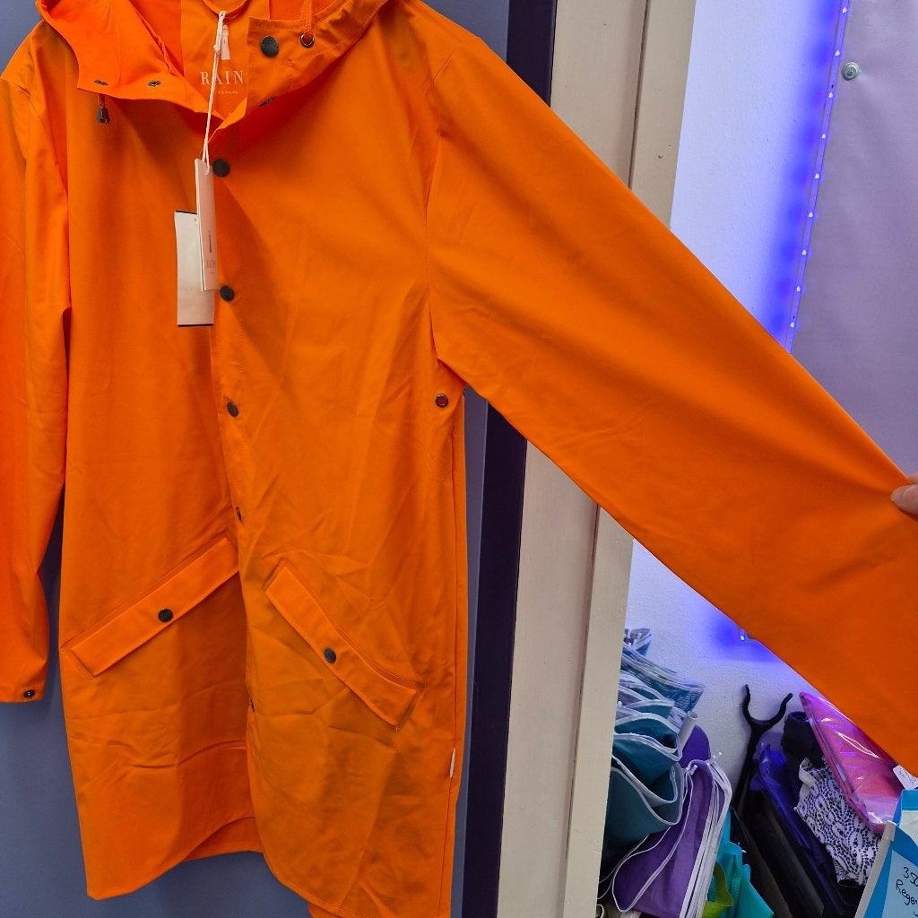 Rains regenjas S/M nieuw + kaartjes waterproof oranje 51644, Rains, Rains, Emdrupvej 26A, 2100 Kopenhagen, Denemarken, Nieuw