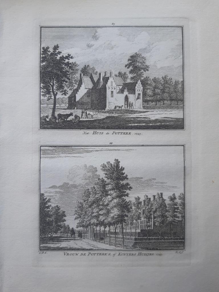 87-88*/ Huis Pottere  of Konyers Huisjes Noordgouwe gravure, Ophalen of Verzenden