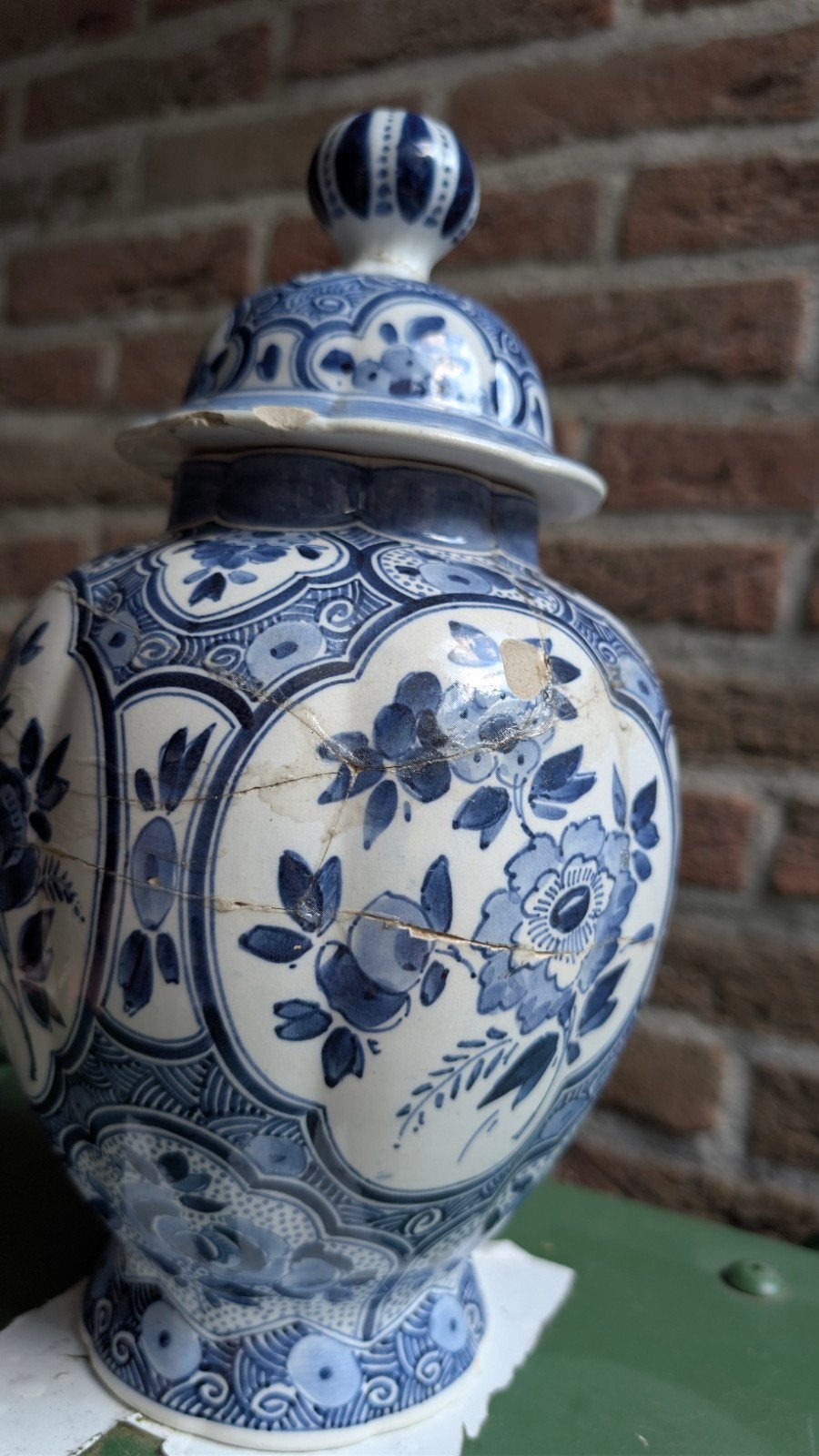 Antieke Delfts Blauwe Gemberpot met Beschadigingen, Ophalen