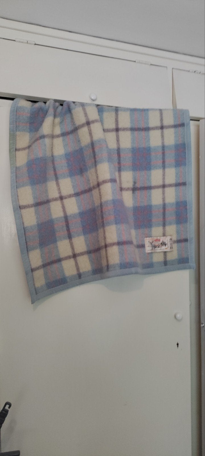 AaBe kinder Deken van zuiver scheerwol - Blauw geruit, Ophalen of Verzenden, Zo goed als nieuw, Blauw