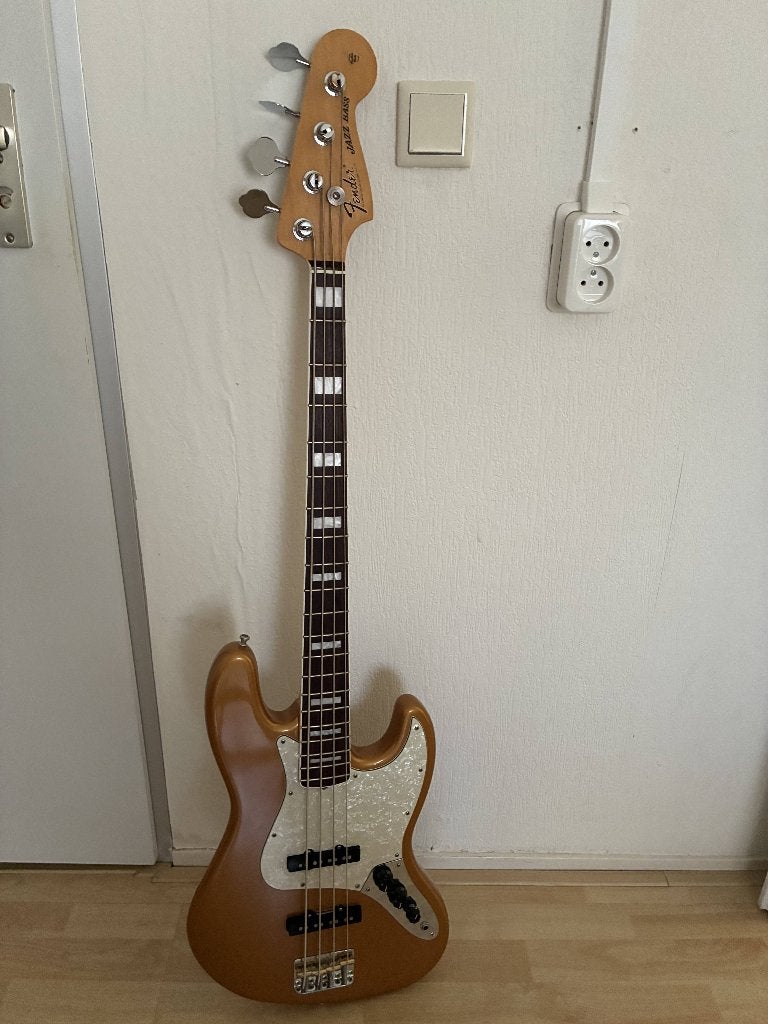 Allparts by Fender licensed Jazz Bass Firemist Gold, Ophalen, Gebruikt, Elektrisch