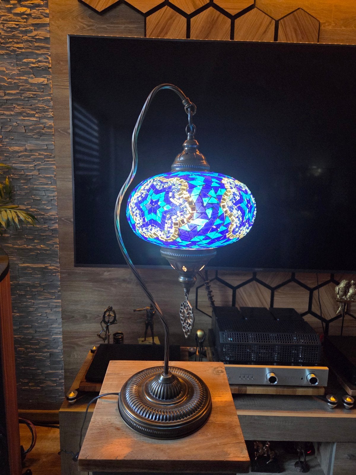 Grote Turkse Mozaiek Lamp 66cm - Blauw - Sfeervol Licht - Ta, Ophalen