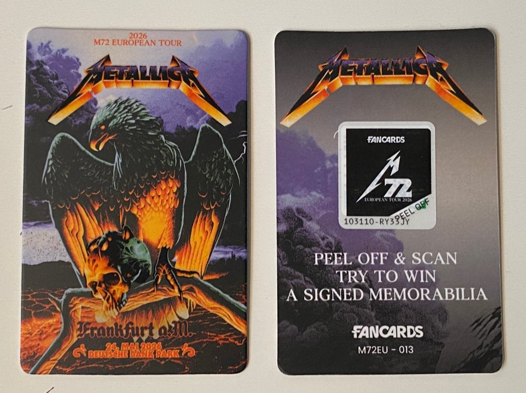 Metallica M72 tour FANCARD Frankfurt 24 mei 2026 nieuwstaat, Verzenden, Nieuw, Foto of Kaart