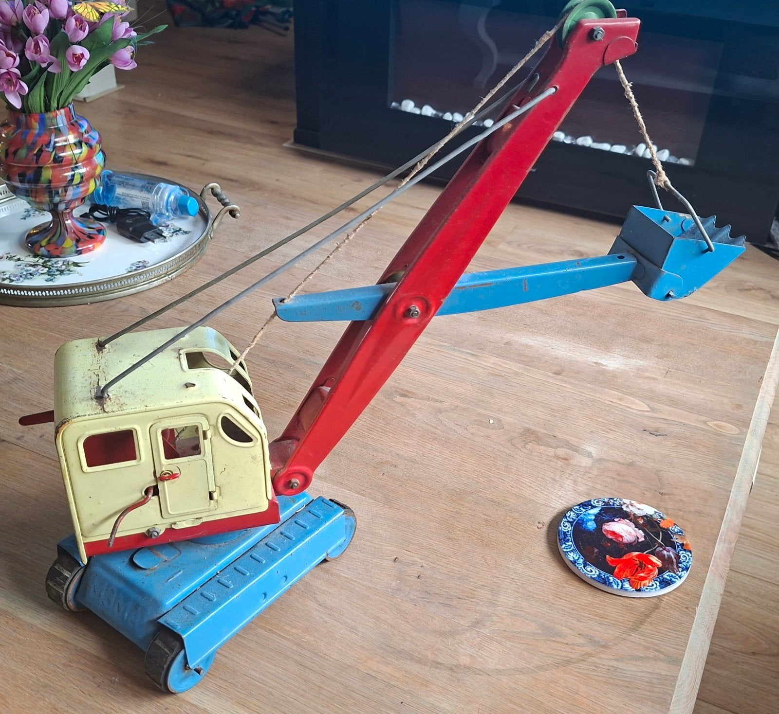 Vintage blikken graafmachine 19-68, speelgoed, Ophalen of Verzenden, Gebruikt
