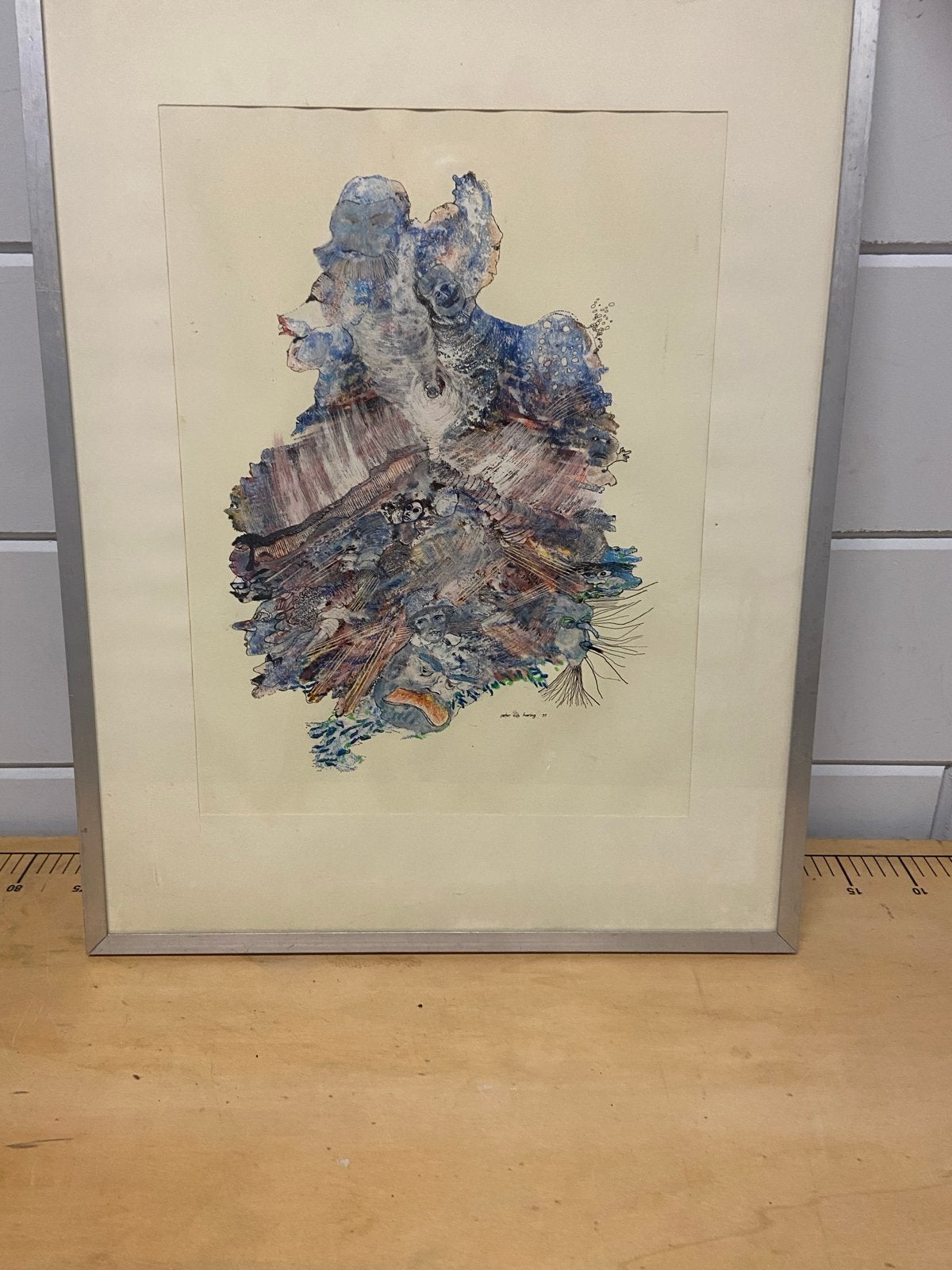 Abstracte aquarel van Peter den Haring, gesigneerd '77, Antiek en Kunst, Ophalen, Abstract, Gesigneerd, Aquarel
