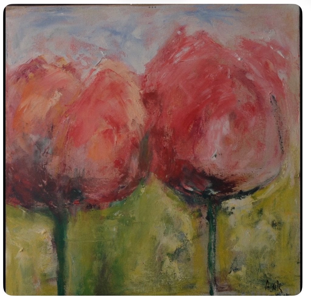Impressie rode tulpen olieverf, Antiek en Kunst, Kunst | Schilderijen | Klassiek, Ophalen