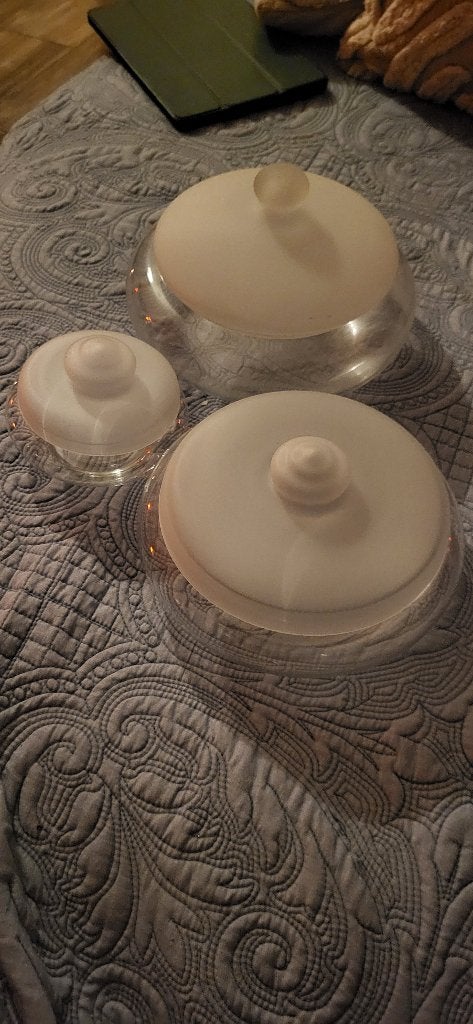 Vintage glazen koek trommel en bonbonnière, Huis en Inrichting, Ophalen, Glas of Glazen, Overige stijlen, Glas