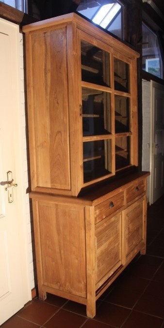 Kast van teakhout, Ophalen, 200 cm of meer, Glas, Zo goed als nieuw