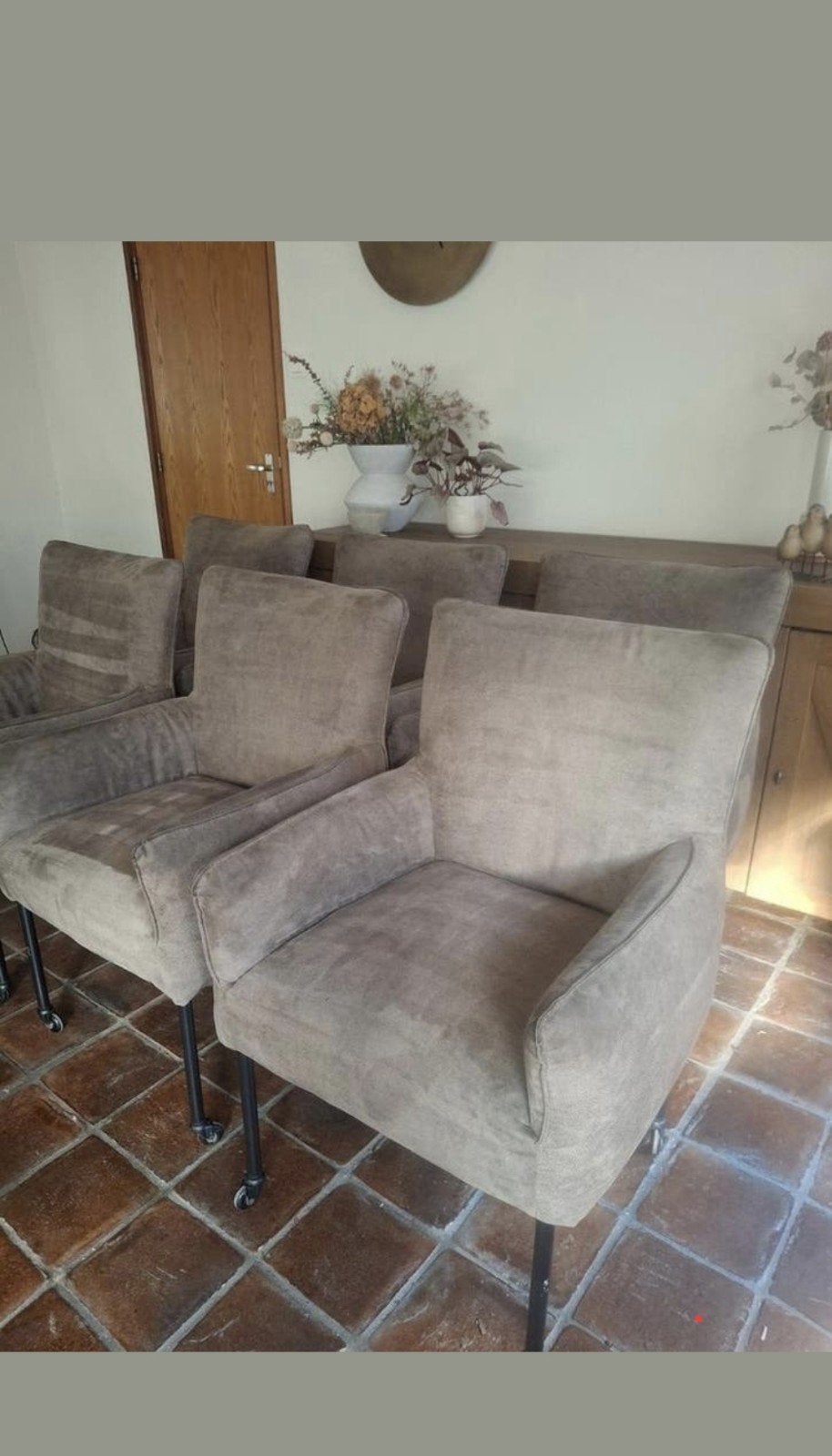 Eetkamerstoelen taupe microleder (stof), Ophalen, Zo goed als nieuw
