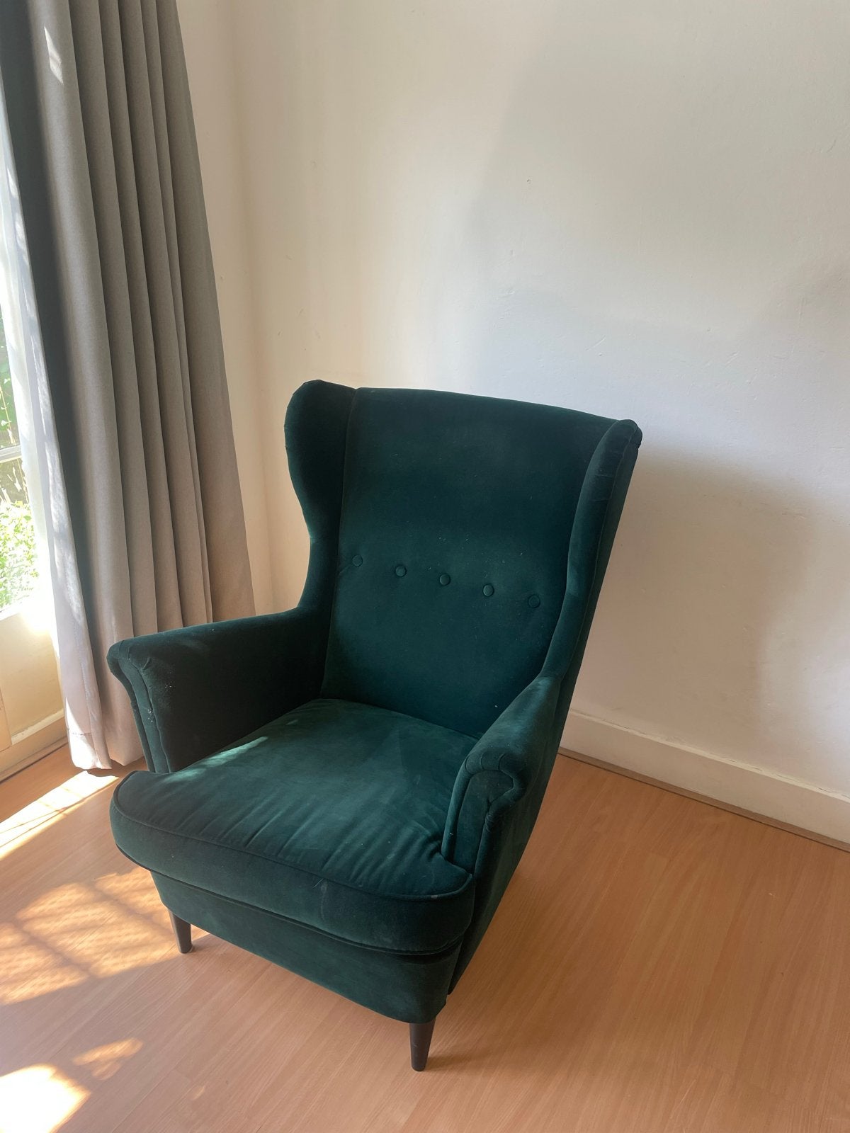 Ikea Strandmon fauteuil donkergroen, Ophalen, Zo goed als nieuw, Stof, 75 tot 100 cm
