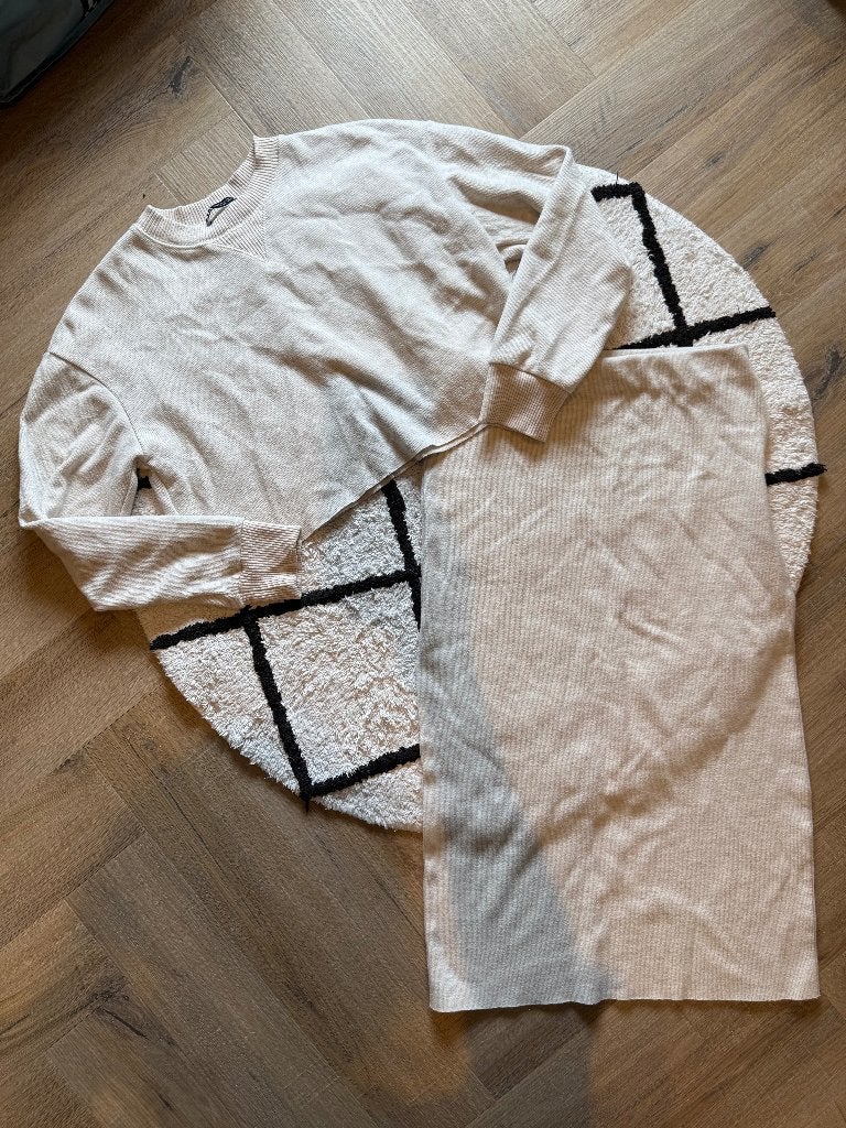 ZGAN 2x beige Zara set cropped sweater lange rok M 38 outfit, Maat 38/40 (M), Ophalen of Verzenden, Zo goed als nieuw, Zara