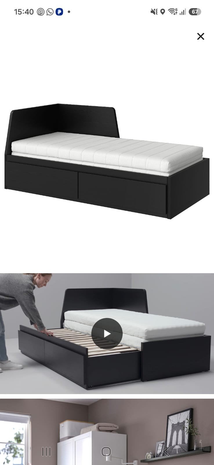 Flekke uitschuifbaar bedbank met 2 lades, 80x200, Huis en Inrichting, Ophalen, Zwart, Tweepersoons, 80 cm