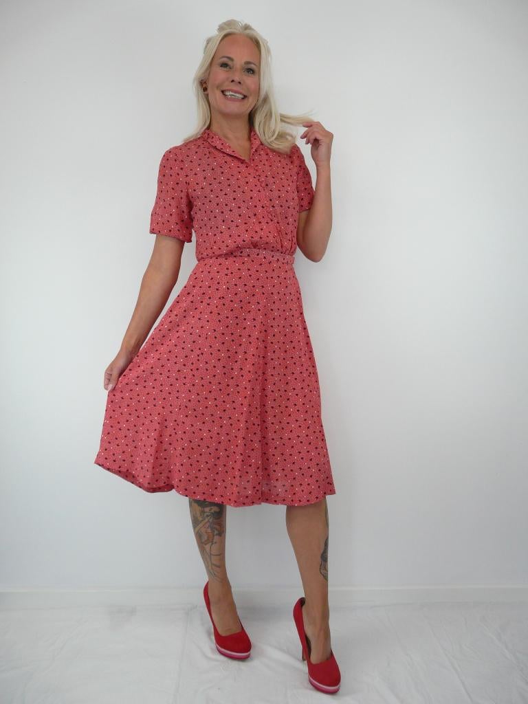 *Abfab Vintage Rode Zomerjurk met Print 34*, Ophalen of Verzenden, Zo goed als nieuw, Knielengte, Maat 34 (XS) of kleiner