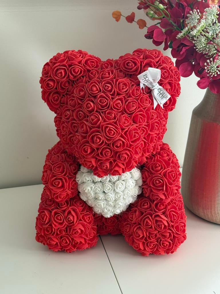 Grote Rozenbeer - Rode Rozen met Wit Hart - 30cm, Huis en Inrichting, Woonaccessoires | Overige, Zo goed als nieuw, Kunststof