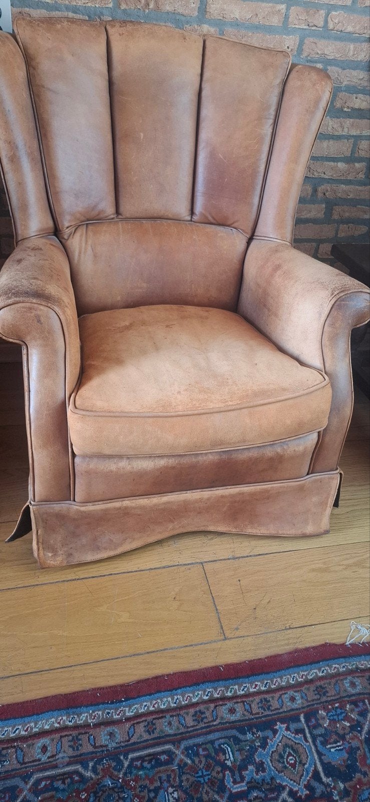 Vintage stoel/fauteuil schapenleer, Ophalen, Gebruikt, Leer