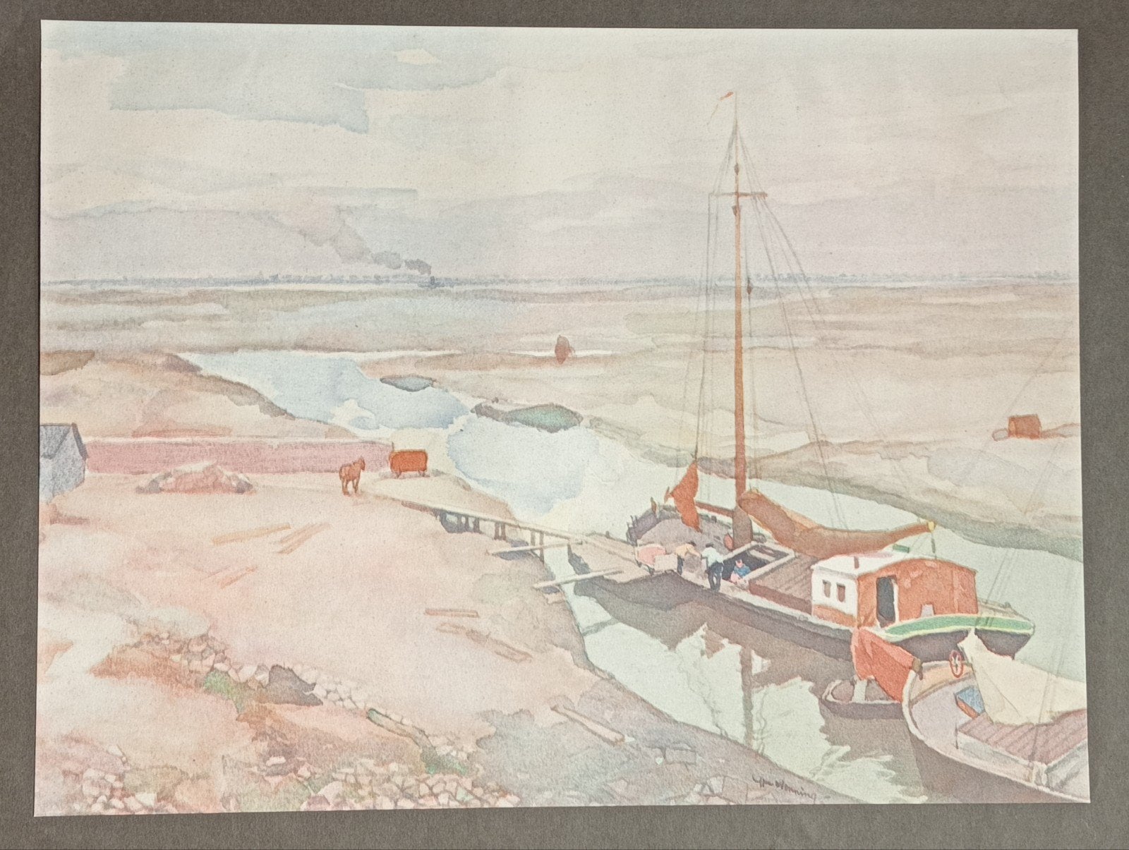 Ype Wenning prent met schip, Verzamelen, Foto's en Prenten, Ophalen of Verzenden, Voor 1940, Gebruikt