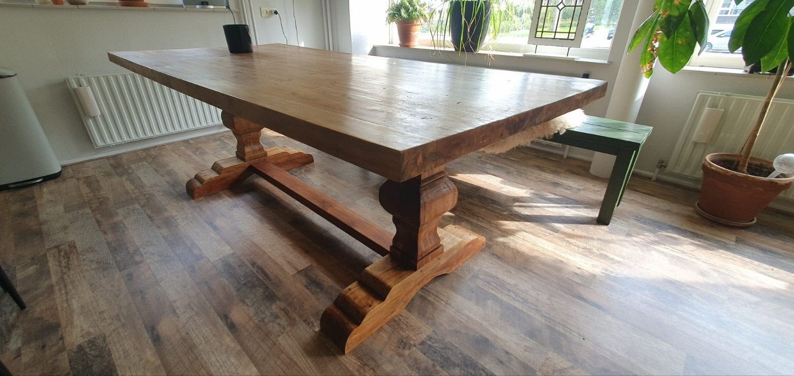 Robuust teak houten klooster tafel, Huis en Inrichting, Ophalen, Gebruikt, 100 tot 150 cm, Teakhout