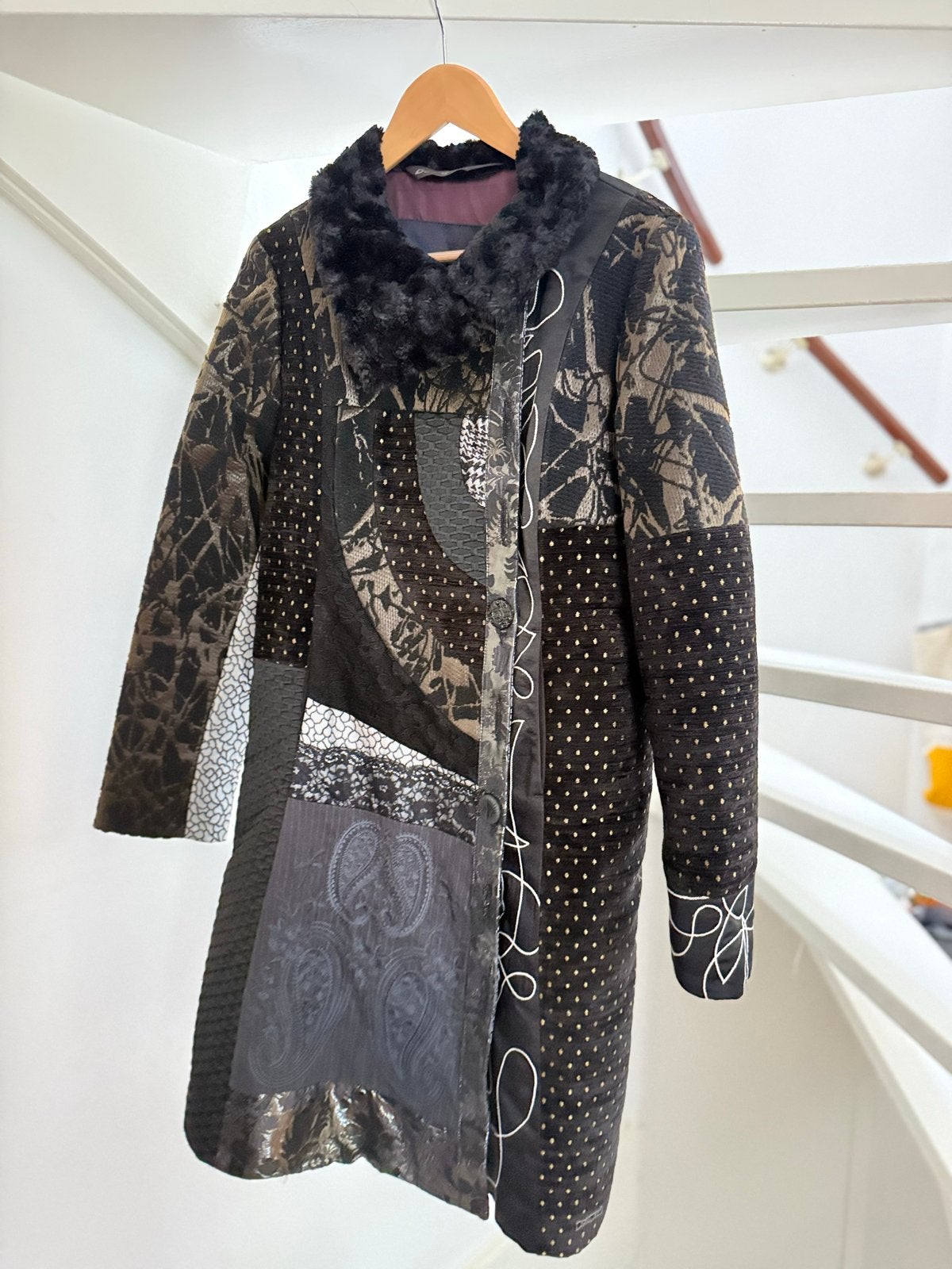 Desigual Patchwork Jas met Bontkraag - Maat 42, Ophalen of Verzenden, Zo goed als nieuw, Maat 42/44 (L), Meerkleurig