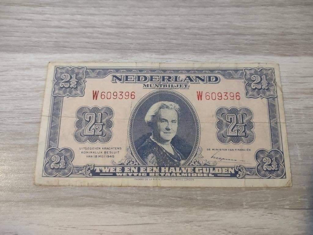 Meest zeldzame variant biljet 2,5 gulden 1945, W-serie, Ophalen of Verzenden