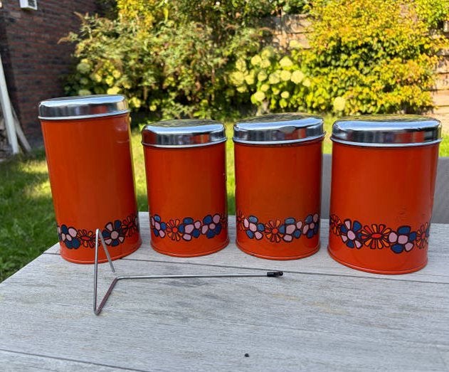 Vintage Brabantia Diane voorraadbussen, Gebruikt, Oranje, Ophalen of Verzenden, Met deksel