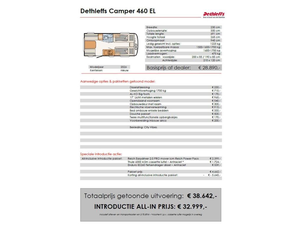 Dethleffs Camper 460 EL MOVER-LUIFEL-FIETSENDRGR, Standaardzit, Bedrijf, Tot en met 3, Schokbreker