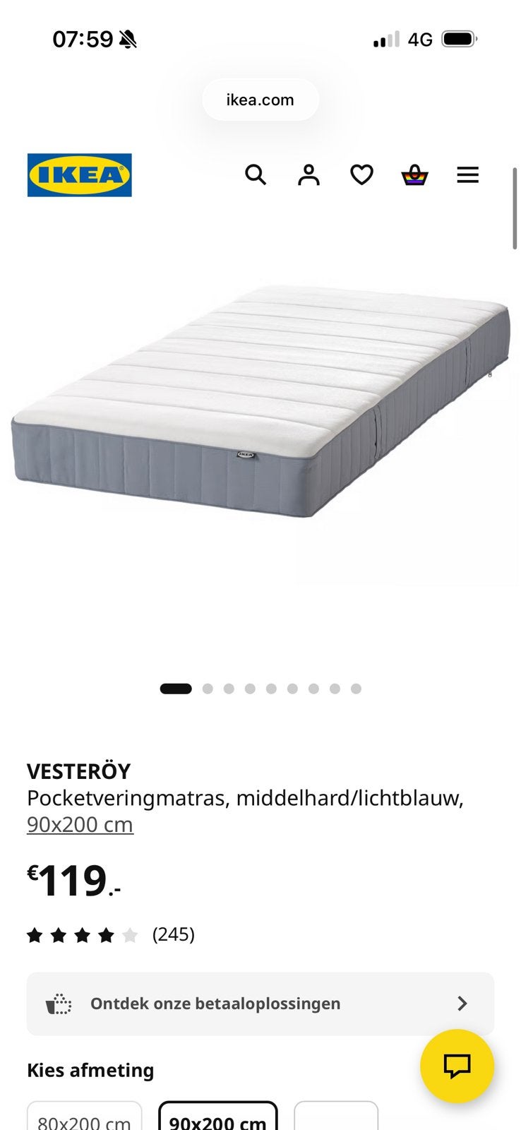 Ikea matras VESTEROY NIEUW, Ophalen, 90 cm, Eenpersoons, Zo goed als nieuw