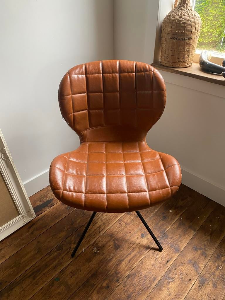 Zuiver Ridge Rib eetkamerstoel - Cognac kunstleer, Kunststof, Gebruikt, Bruin, Ophalen of Verzenden