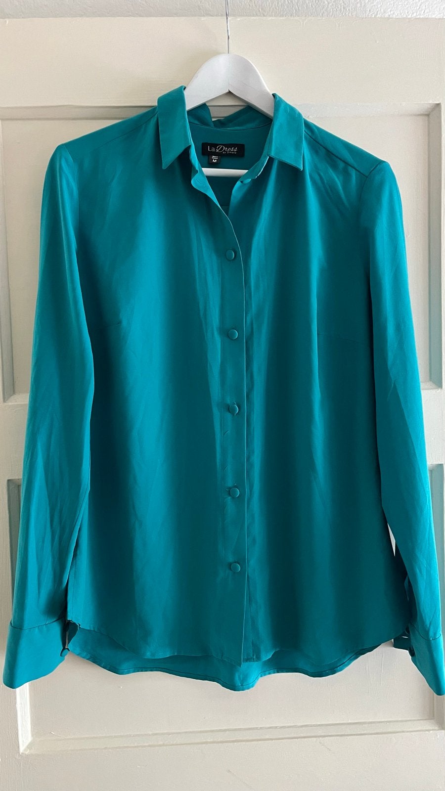 LaDress zijden blouse maat M in nieuwstaat, Kleding | Dames, Ophalen of Verzenden, Zo goed als nieuw, Maat 38/40 (M), Groen