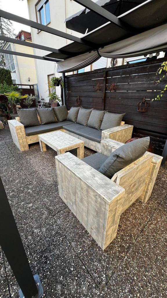 Loungeset steigerhout douglas hoekbank tuinbank loungeset, Ophalen of Verzenden, Zo goed als nieuw, Steigerhout, Hocker