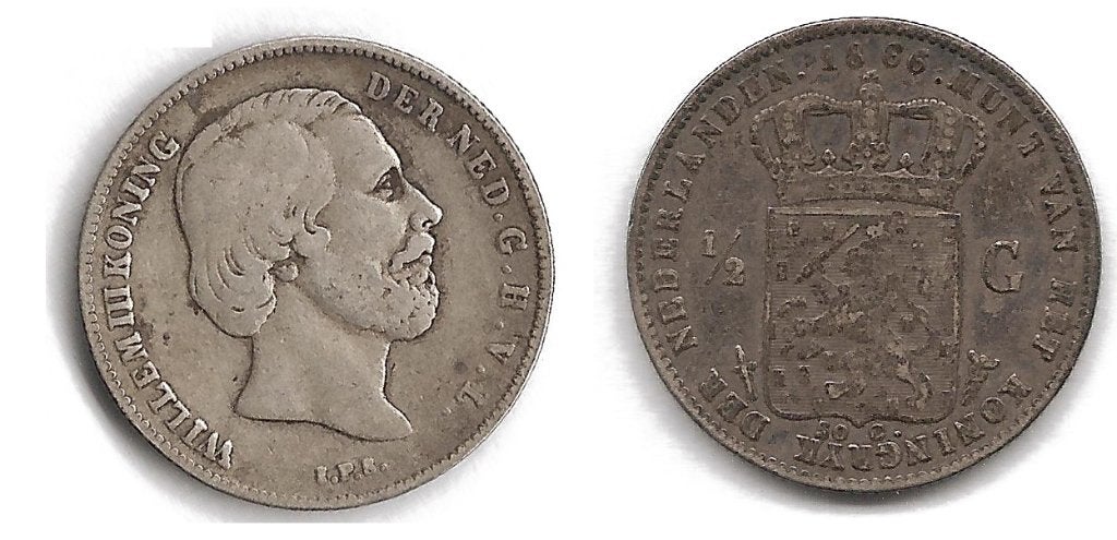 1/2 gulden munt, Koning Willem III, 1866. zilver, ½ gulden, Koning Willem III, Zilver, Ophalen of Verzenden