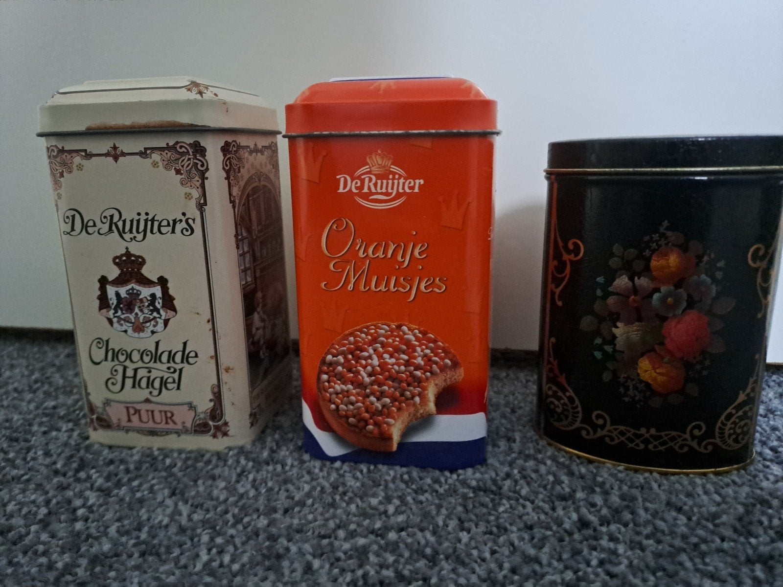 Vintage de Ruijter blikjes, hagelslag, thee, Muisjes., Verzamelen, Ophalen, Gebruikt, Overige