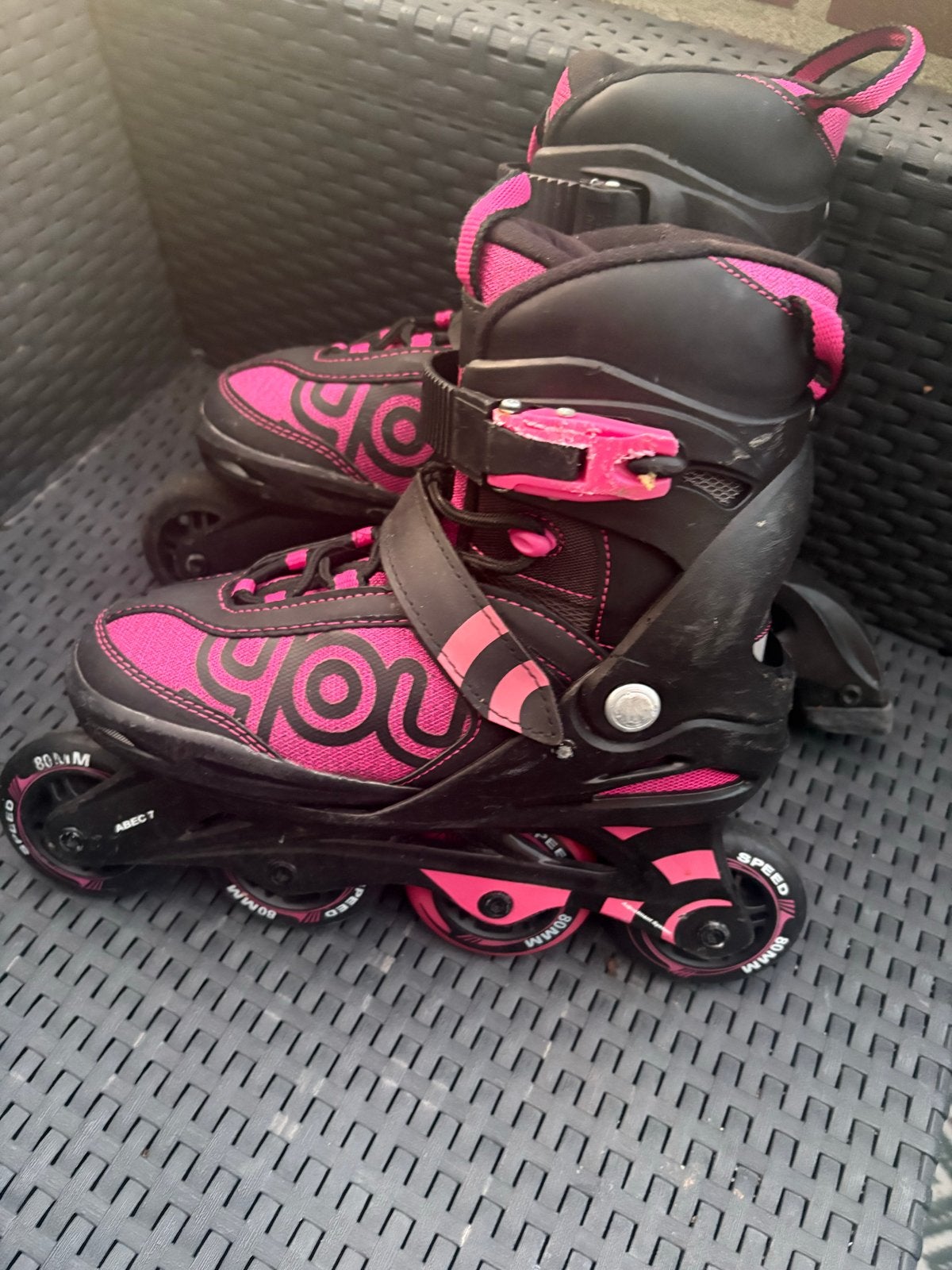 Roze/Zwarte Inline Skates, Overige merken, Gebruikt, Ophalen of Verzenden, Inline skates 4 wielen