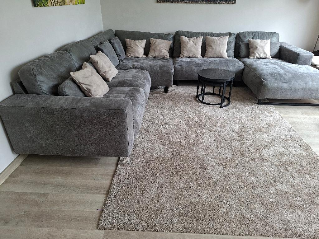 Hoekbank grijs, afm 3.35 bij 3.80, Ophalen, Gebruikt, Leer