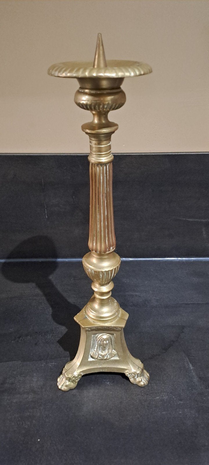 Antieke zwaar koperen kandelaar - 35cm hoog, Antiek en Kunst, Ophalen of Verzenden, Koper of Brons