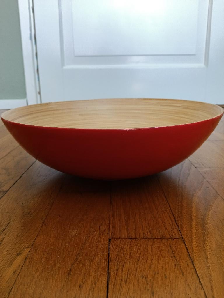 Bamboe schaal, rood aan buitenkant, Ophalen, Overige materialen, Schaal, Rond