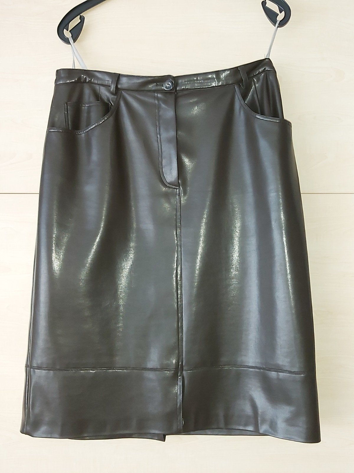 Leren rok, nep leer z.g.a.n, Kleding | Dames, Rokken, Zo goed als nieuw, Maat 42/44 (L), Bruin, Boven de knie, Ophalen of Verzenden