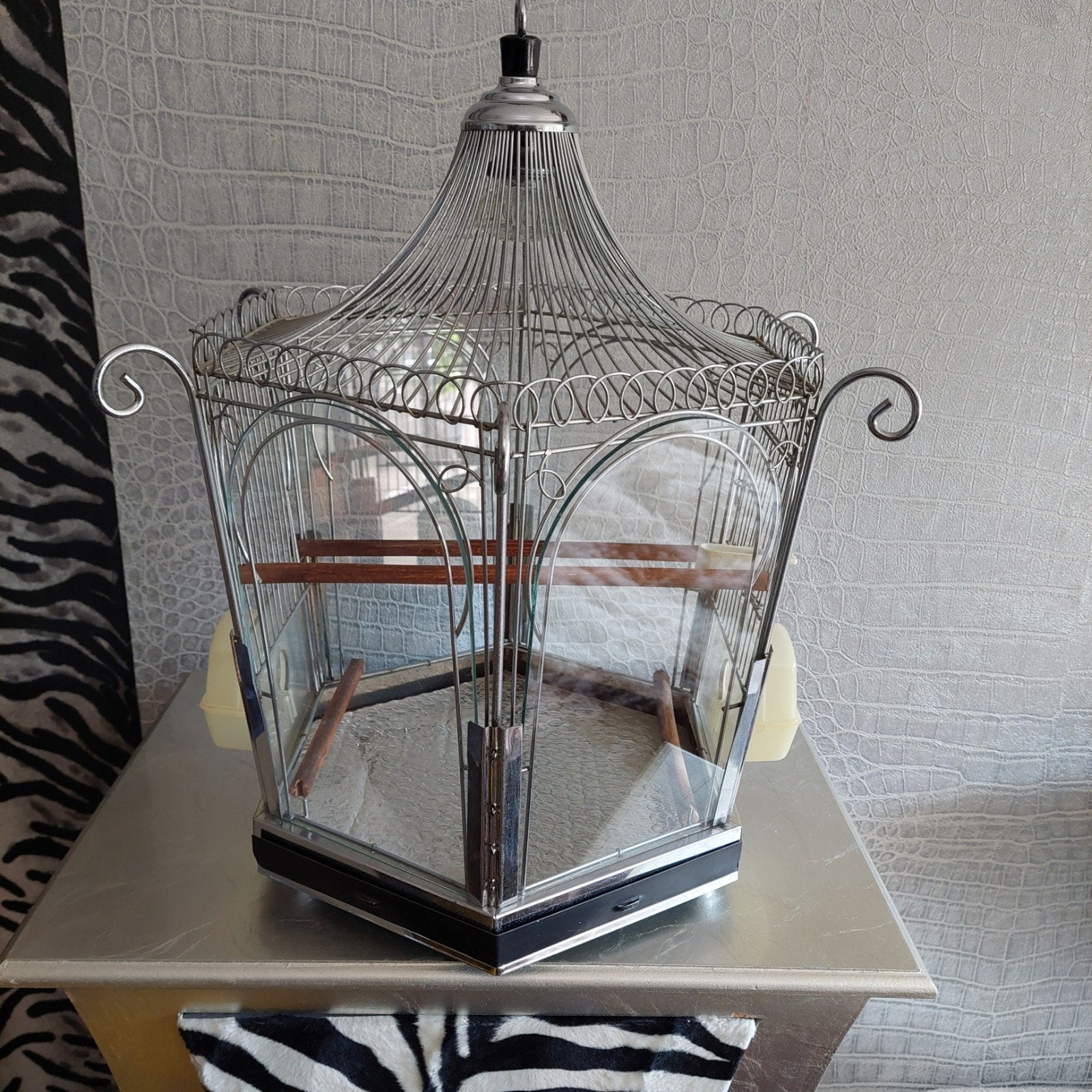 oude vogelkooi uit ca : 1900, art nouveau, metaal/glas., Antiek en Kunst, Ophalen of Verzenden