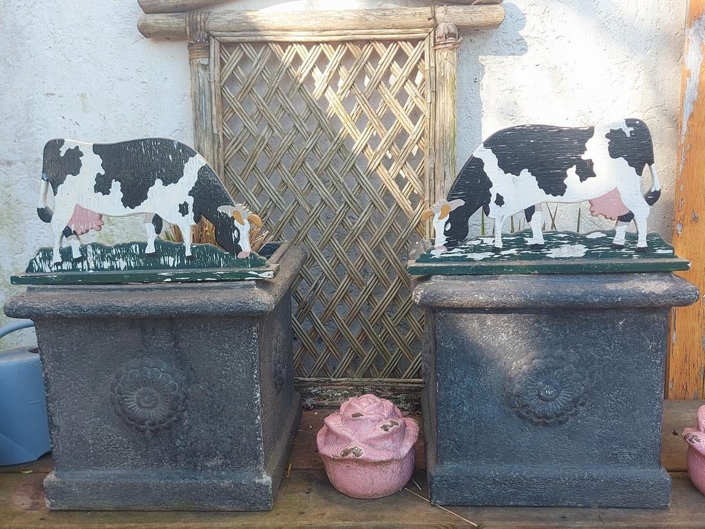 Stel van 2 houten koeien, Ophalen of Verzenden