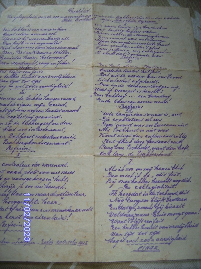 Feestlied vertoning film Bakkerij Lochem Zutphen Eefde 1925, Gebruikt, Overige genres, Zang, Overige soorten