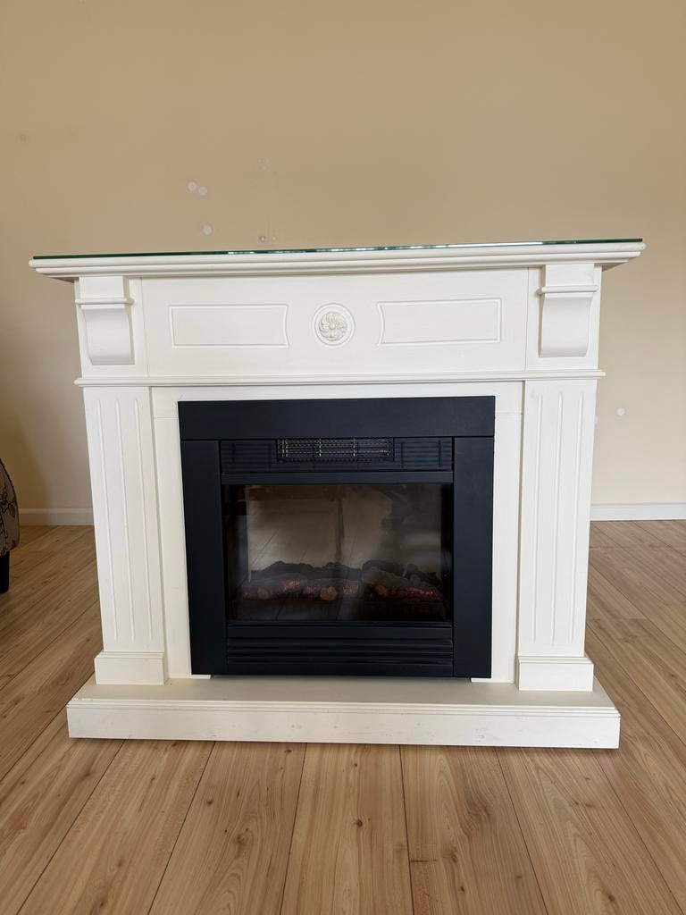Elektrische openhaard met glasplaat - 118x102x33cm, Ophalen, Gebruikt, Vrijstaande haard, Elektrische haard