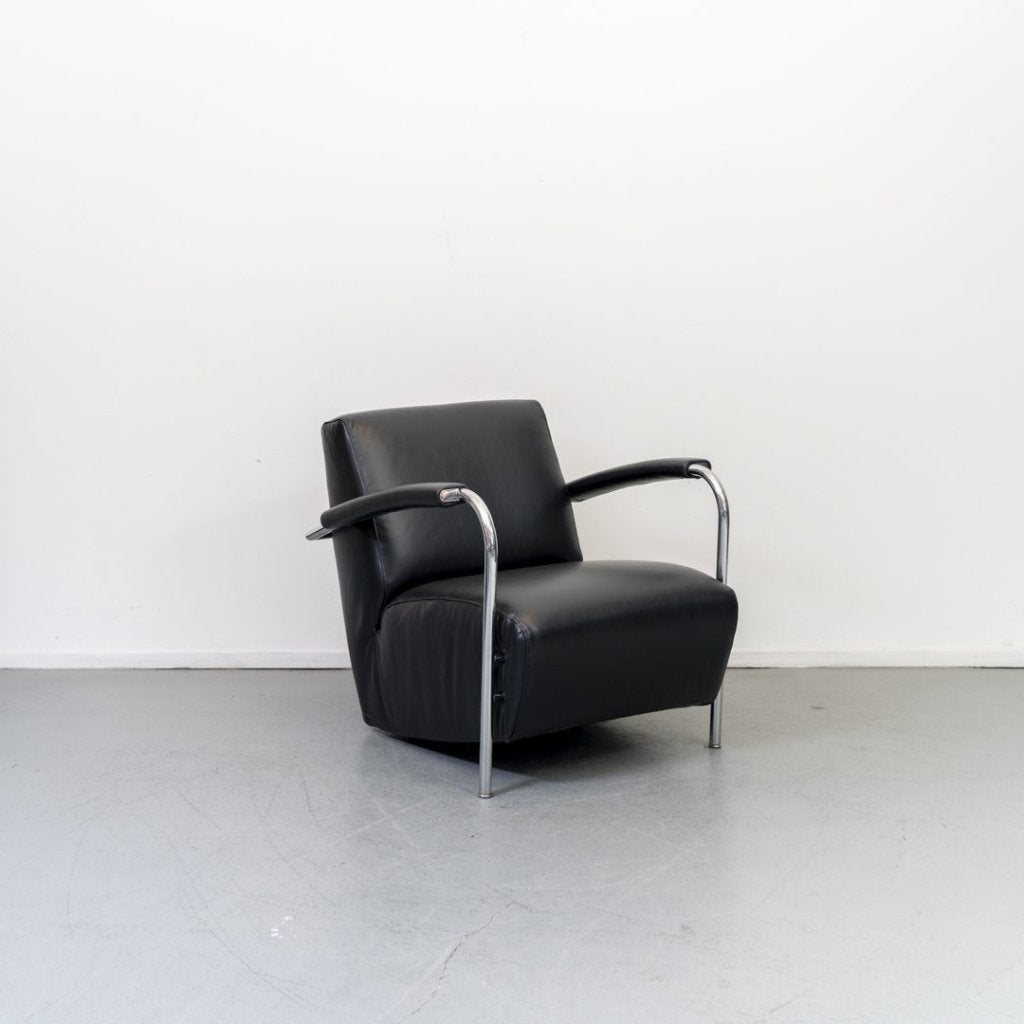Leolux Scylla Laag Fauteuil Zwart Leer, Niet ingevuld, Zo goed als nieuw, Niet ingevuld, Niet ingevuld