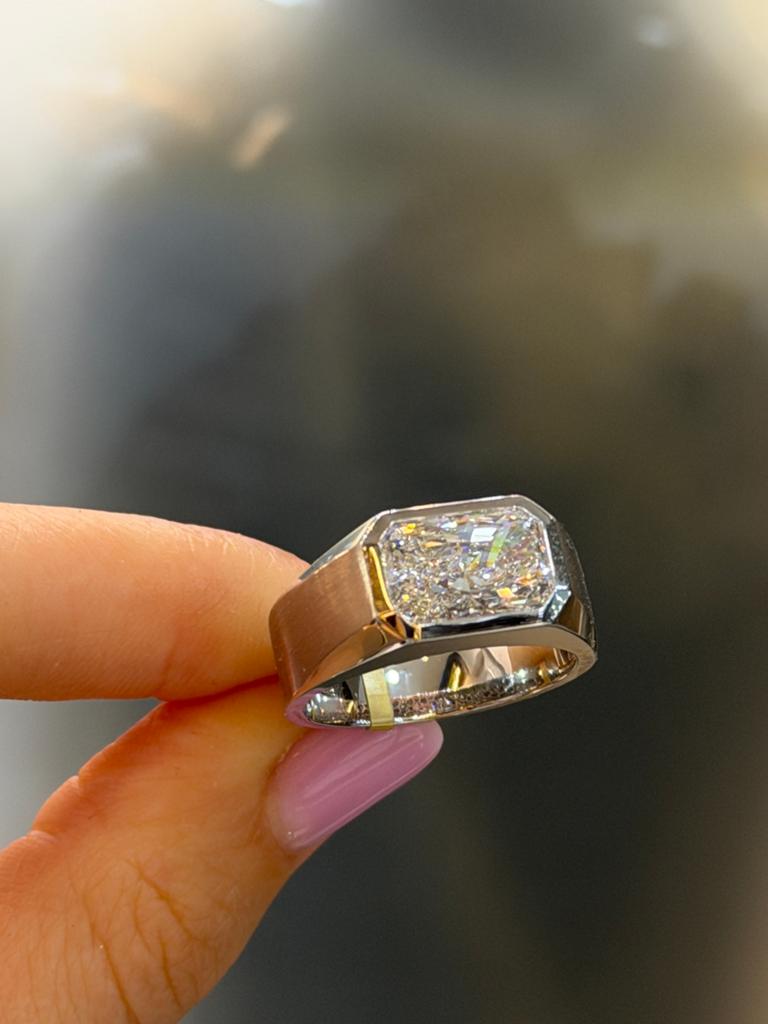 14KT Wit Goud - 8.3 Gram - Herenring - 4.09ct labdiamant, Ophalen, Wit, Heer, Nieuw