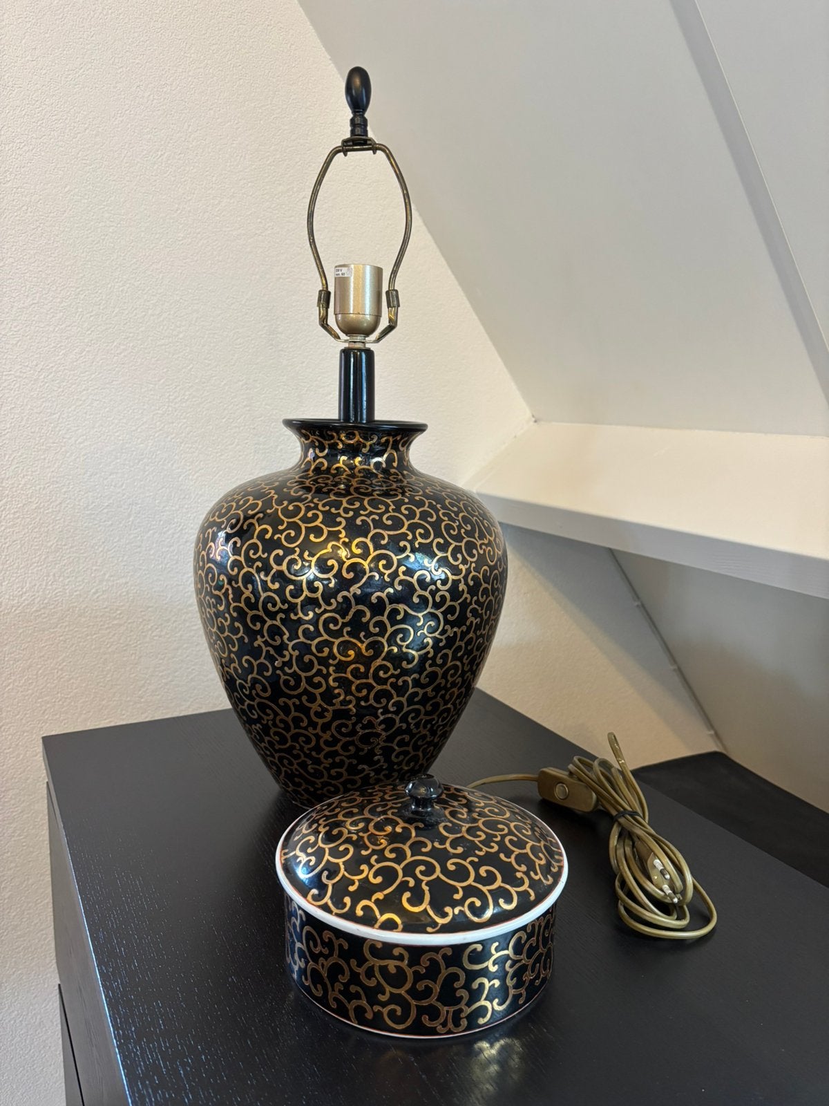 Vintage Tafellamp Zwart Goud met bijpassende trinket bowl, Huis en Inrichting, Zwart, Ophalen, Gebruikt, Vintage